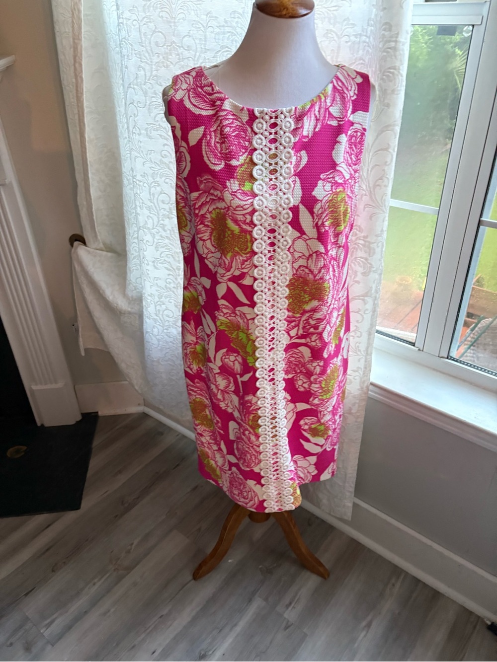 Bright Pink Floral Midi Dress - Women's Sleeveless Shift